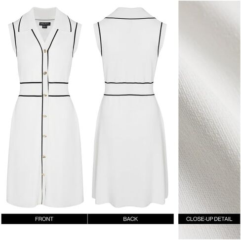 Women Summer Knitted Dress Lapel V Neck Sleeveless Sweater Dress Button Down Casual Mini Dresses in Kuwait