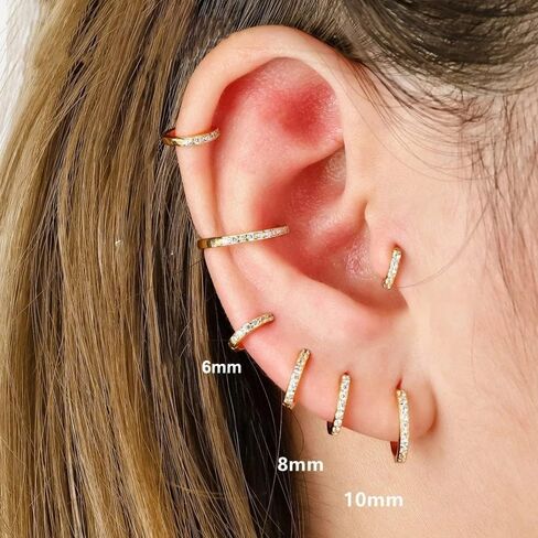 Small Gold Hoop Earrings for Women Men, Cartilage Earring 14K Gold Plated In 316L Surgical Steel Hinge Huggie Hoop Earrings for Helix, Dainty Conch Tragus Piercing Jewelry CZ Flat Back Studs in Saudi Arabia
