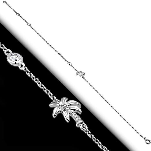 My Daily Styles 925 Sterling Silver Bezel-Set CZ Palm Tree Womens Link Chain Anklet Bracelet in Kuwait