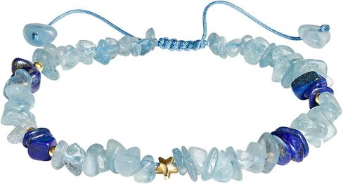 Jewever الزبرجد / رقائق اللازورد هبطت الأحجار الخلخال شفاء بلورات خلخال أساور للنساء الطاقة الأحجار الكريمة مارس جوهرة الميلاد الهدايا والمجوهرات in Kuwait