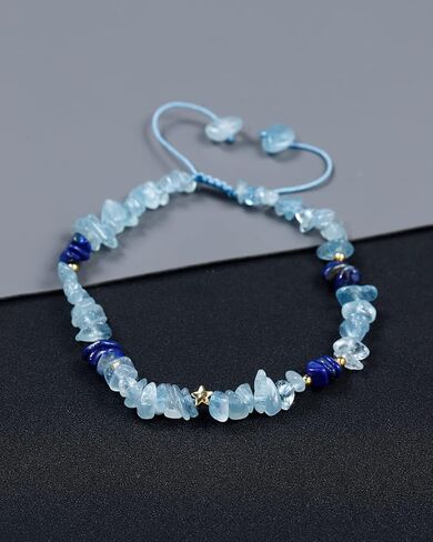 Jewever الزبرجد / رقائق اللازورد هبطت الأحجار الخلخال شفاء بلورات خلخال أساور للنساء الطاقة الأحجار الكريمة مارس جوهرة الميلاد الهدايا والمجوهرات in Kuwait