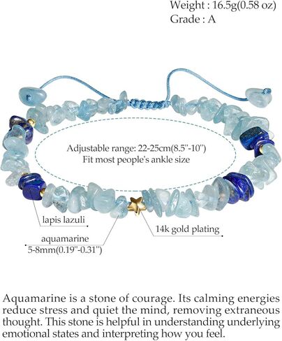 Jewever الزبرجد / رقائق اللازورد هبطت الأحجار الخلخال شفاء بلورات خلخال أساور للنساء الطاقة الأحجار الكريمة مارس جوهرة الميلاد الهدايا والمجوهرات in Kuwait