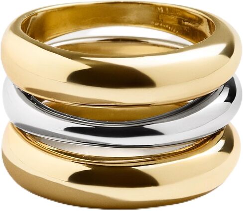 خاتم Moxie المميز للنساء - خاتم عصري مكدس من المعدن المختلط مطلي بالذهب، لا يسبب الحساسية، حلقات قابلة للتكديس، مجوهرات يومية متينة، عصري in Kuwait