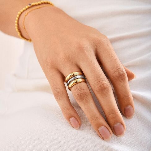 خاتم Moxie المميز للنساء - خاتم عصري مكدس من المعدن المختلط مطلي بالذهب، لا يسبب الحساسية، حلقات قابلة للتكديس، مجوهرات يومية متينة، عصري in Kuwait