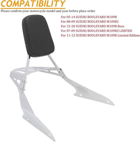 Passenger Sissy Bar with Luggage Rack Rear Pad Backrest for Suzuki Boulevard M109R M109RZ M109R2 Limited Boss, Black in Kuwait