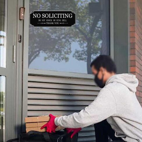 Small No Soliciting Sign for House,Thick Acrylic Self-Adhesive Modern Design Door Sign,6 × 2 Inch,Perfect for Home Office Front Doors,Walls,Windows,Doorbell (Brown) in Saudi Arabia