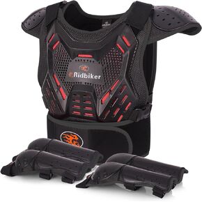 Kids Dirt Bike Gear Motorcycle Armor, Kids Chest Protector Motocross Motorcycle Protective Gear Body Armor Vest Knee Guards and Elbow Full Body Protection Set for Cycling Skateboard MTB ATV (Black)