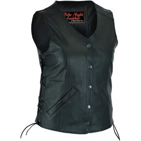 Daniel Smart Motorcycle Vest for Women Open Neck Leather Vest with Unique Design and Concealment Armory Pockets