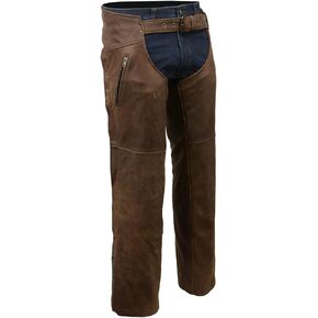 Milwaukee Leather Chaps for Men's Vintage Crazy Horse Brown Leather- Snap Out Thermal Lined Motorcycle Chap MLM5518