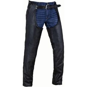 Motorcycle Leather Chaps for Men, Biker Riding Cowboy Chaps, Black Multi-Pocket Split Soft Leather Pants W/Zipout liner
