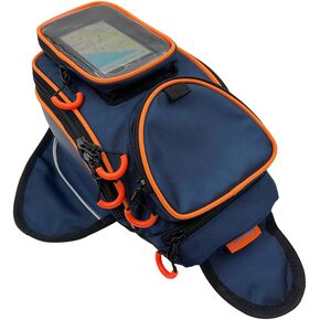Motorcycle Tank Bag，Waterproof, with super magnetic thickened magnet blue orange 1680D PVC petrol tank bag, large window cell phone bag, suitable for Suzuki Kawasaki Honda Harley Yamaha.