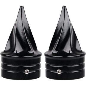 1 Pair Motorcycle Spike Twisted Front Axle Cap Nut Covers for Harley Road King Electra Street Glide FLTR FLHX FLHT FLHR Dyna FXD 2000-2006, Black