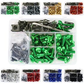 REARACE Motorcycle Universal Motorcycle Fairing Bolt Kits Fit for CRF-R Series, YZ Series, Ninja/ZX Series, GSX/DRZ Series, Fixing Sport Bike Screws, Washers Nuts Clips Assortment (Black)