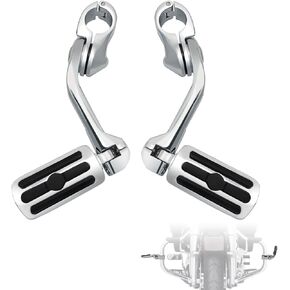 1.25" Highway Footpegs,Adjustable Long Angled Highway Pegs w/Mounts for Harley Touring Street Glide Electra Glide Road King Softail CVO Dyna Trike VRSC Sportster w/1-1/4" Engine Guard,Chrome#1