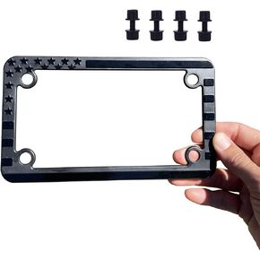 TACTILIAN Motorcycle American Flag License Plate Frame - Subdued 3D Embossed USA Flag in Gloss on Matte Black finish for Motorcycle, Scooty, Harley
