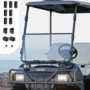 Tinted Windshield Compatible with 1982-2000.5 Club Car DS Impact Resistant Golf Cart DS Model Smoke Style Fold Down Windshield