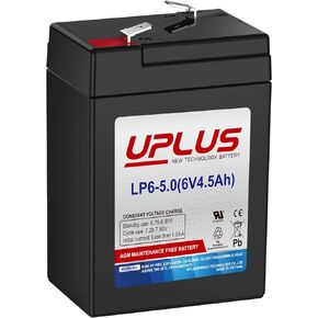 UPLUS LP6-5.0 6V 4.5Ah Rechargeable AGM Battery, DJW6-4.5A Sealed Lead Acid Replacement Batteries for Auto Deer Feeder, Kids Power Wheels, Game Hunting Camera, Emergency Lighting, Ride on Cars etc.