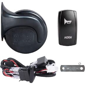 12V Universal UTV Horn Kit with Blue Rocker Switch Compatible with Polaris Ranger RZR, Can Am Maverick, Kawasaki, etc