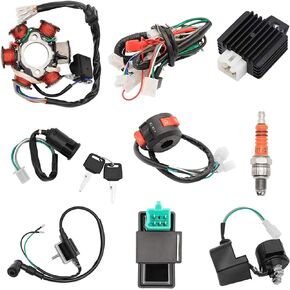 Quad Wire Harness Complete Electrics Stator Coil CDI Wiring Harness Solenoid Relay Spark Plug for 4 Wheelers Stroke ATV 50cc 70cc 90cc 110cc 125cc Pit Quad Dirt Buggy Bike Go Kart Parts