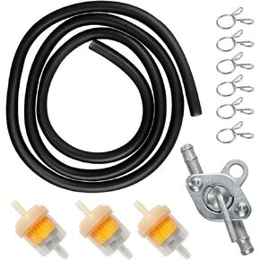 HOLATO Gas Fuel Line Hose Clamps Fuel Filters with Inline Shut Off Valve Petcock Set for 50cc 70cc 90cc 110cc 125cc 150cc Taotao Coolster Apollo Baja ATV Four Wheeler Moped Scooter Dirt Pit Bike Black