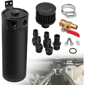 TEMSONE Universal 2 Port Aluminum 750ml Baffled Oil Catch Can Reservoir Tank with Breather Filter and Drain Valve