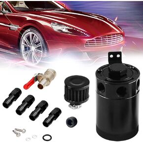1.2L Dual Filter Engine Oil Catch Can Tank，AN10 and AN8 Fitting and 2 Air Filters Oil Catch Reservoir Tank Can Breather Kit Aluminum