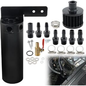 1.2L Dual Filter Engine Oil Catch Can Tank，AN10 and AN8 Fitting and 2 Air Filters Oil Catch Reservoir Tank Can Breather Kit Aluminum in Kuwait