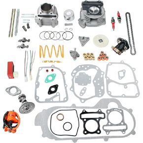 Glixal GY6 100cc 50mm Complete Big Bore Cylinder Rebuild Kit with Performance Big Valve Cylinder Head Assy for 139QMB 139QMA 147QMD Engine Scooter Moped ATV Go-Kart (69mm-18.5/20.5mm Larger Valves)