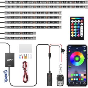 12PCS Motorcycle LED Underglow Kit, icicar Motorcycle Lights App Control Music Sync LED Motorcycle Lights Brake Feature Waterproof Dual Remote Motorcycle Underglow LED Light Kit for UTV ATV Golf Cart