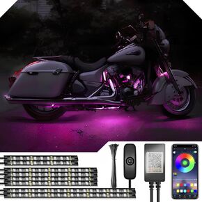12pcs Motorcycle Underglow LED Strip Light Kit Waterproof RGB Neon Accent Lights Ground Effect Atmosphere Light DC 12V with APP & Handle Switch Control for Motorbike Trike Golf Carts Bikes