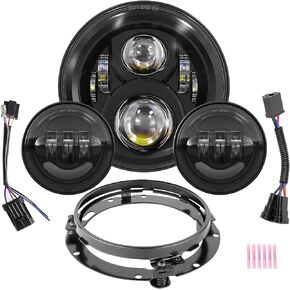 7 Inch LED Motorcycle Headlight with 4.5 Inch Fog Lights Passing Lamps DOT SAE Approved, Compatible with Harley Davidson Classic Electra Street Glide Fat Boy Road King Heritage Softail Chrome