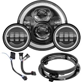 7 Inch Motorcycle LED Headlight 4.5" Fog Passing Lamps DOT Kit Compatible with Harley Davidson Street Glide Road King Electra Glide Fatboy Ultra Classic Heritage Softail Slim Deluxe