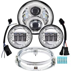 7 inch Motorcycle LED Headlight 4.5" Fog Passing Lights DOT Kit Compatible with Harley Davidson Fat Boy Street Glide Heritage Softail Road King Switchback Electra Glide Ultra Classic Chrome