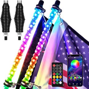 2 قطعة 3ft LED أضواء السوط مع بلوتوث وجهاز التحكم عن بعد دوامة RGB مطاردة ضوء الطرق الوعرة 360 درجة تصاعد حلم ملفوفة السياط الرقص in Kuwait