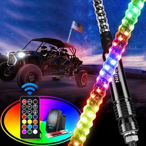 Nilight 1PC 3FT لولبي RGB Led سوط ضوء مع RGB مطاردة/رقص ضوء RF جهاز تحكم عن بعد مضاء هوائي السياط لـ Can-am ATV UTV RZR Polaris Dune Buggy 4 Wheeler Offroad Jeep Truck، ضمان لمدة عامين in Kuwait