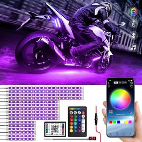 12pcs Motorcycle underglow LED Light Kit, RGB Motorcycle LED Strip Lights with Music Mode, Multicolor Brake Light & Fuse Protection Function Waterproof Motorcycle Underlight Accessories Lights