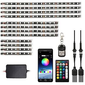 12 Piece Motorcycle LED Light Kit with APP IR RF Wireless Remote Controllers Multi-Color Underglow Neon Ground Effect Atmosphere Light Strips for Harley Davidson Honda Kawasaki Suzuki