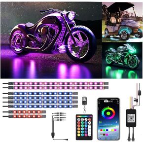 8Pcs Motorcycle RGB LED Lights Kit with APP/RF Control, Underglow Lights for Golf Cart, Harley Davidson Led Lights Kit 12-18V