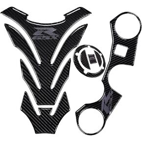 Real Carbon Fibre Gas Cap, Tank Pad,Triple Tree Front End Upper, Top Clamp Decal Stickers, Tank Pad, Tank Protector for GSXR 600 GSXR 750 GSXR 1000 K6 K7 K8 K9 L1 2006-2017(GREY)
