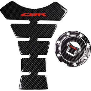 Real Carbon Look, Fuel Gas Tank Cap, Protector Pad, Tank Pad Decal Stickers, Tank Protector with Keychain for CBR600RR 2003-2015 CBR1000RR 2004-2015, 3PCS Per Set (RED)