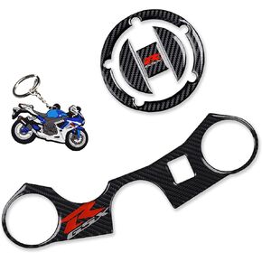 REVSOSTAR Real Carbon Look Gas Cap, Fuel Cap, Keychain and Triple Tree Front End Upper Top Clamp, Decal Stickers for GSXR 600 GSXR 750 GSXR 1000 K6 K7 K8 K9 L1 2006-2017, 3 Pcs Per Set