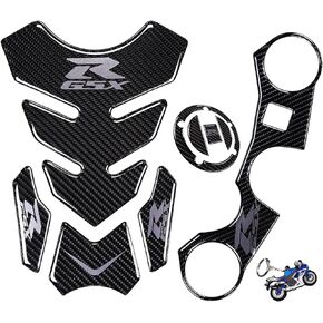 REVSOSTAR Real Carbon Fibre Gas Cap, Tank Pad,Triple Tree Front End Upper, Top Clamp Decal Stickers, Tank Pad, Tank Protector for GSXR 600 GSXR 750 GSXR 1000 K6 K7 K8 K9 L1 2006-2017(GREY)