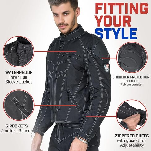 WICKED STOCK Motorcycle Jacket for Men Motorbike Powersport Riding Gear Dirt Bike Racing Adventure Biker Jackets in Kuwait