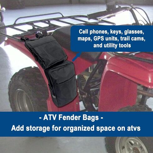 حقائب FCOUIID ATV Fender - منظم تخزين أدوات صيد وخزان خلفي للدراجات النارية للدراجة الترابية UTV على الجليد، قطعتان (أسود) in Kuwait