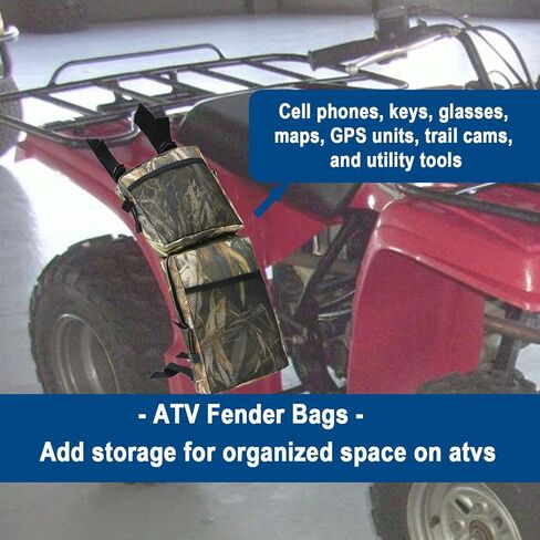 حقائب FCOUIID ATV Fender - منظم تخزين أدوات صيد وخزان خلفي للدراجات النارية للدراجة الترابية UTV على الجليد، قطعتان (أسود) in Kuwait