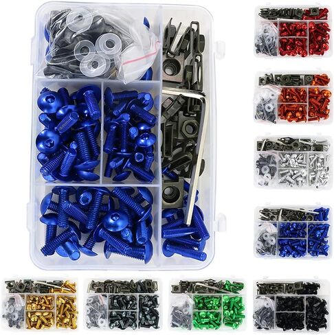 REARACE Motorcycle Universal Motorcycle Fairing Bolt Kits Fit for CRF-R Series, YZ Series, Ninja/ZX Series, GSX/DRZ Series, Fixing Sport Bike Screws, Washers Nuts Clips Assortment (Black) in Saudi Arabia