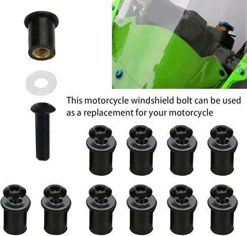 10PCS Motorcycle Windshield Bolts Screws Kit, Aluminum Alloy Motorbike Windscreen Body Mounting Bolts Nuts, Compatible with Motorcycle Cowls Well Nuts Fairing Fasteners Screw (Black) in Saudi Arabia