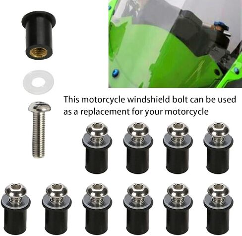 10PCS Motorcycle Windshield Bolts Screws Kit, Aluminum Alloy Motorbike Windscreen Body Mounting Bolts Nuts, Compatible with Motorcycle Cowls Well Nuts Fairing Fasteners Screw (Black) in Saudi Arabia