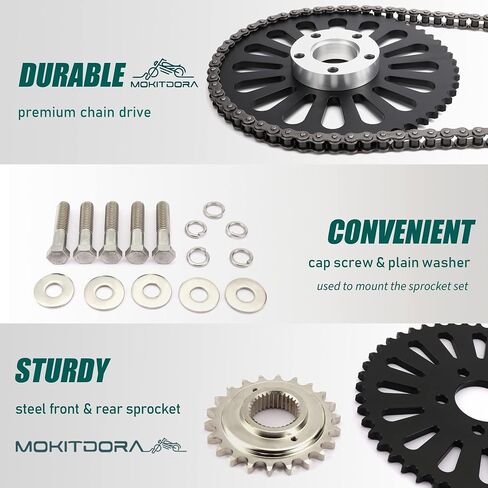 MoKitDora Dyna Softail Belt to Chain Drive Transmission Sprocket Conversion Kit for Harley 2006-2017 Dyna & 2008-up Softail Models, Upgraded in Saudi Arabia