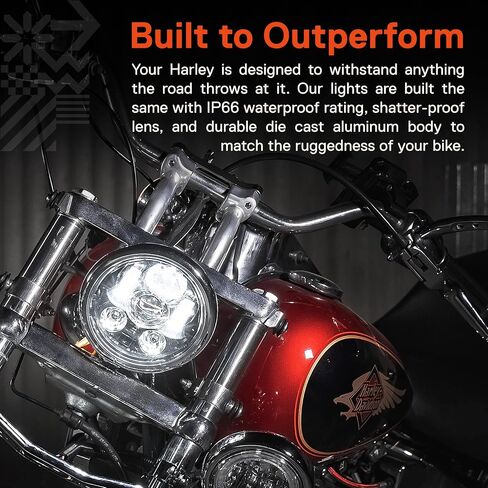 TRUE MODS 5.75 بوصة مصباح أمامي LED Harley لـ Harley Davidson [طلاء الكروم] [HALO DRL] [متوافق مع DOT] مصباح أمامي LED دائري للدراجات النارية Dyna Street Bob Super Wide Glide Low Rider Night Rod Train Softail in Saudi Arabia